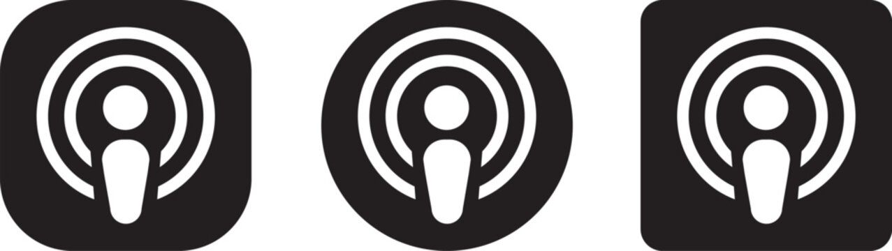Apple Podcast App Icon in Gradient Purple. Flat logo options for audio streaming, mobile interface, and media branding design. digital editorial social media icon vector. A collection of podcast icons