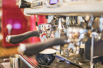 Coffee Machine Details Metallic Surface Macro Closeup