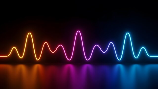 Abstract neon light pulse wave glowing across a dark reflective surface - Powered by Adobe