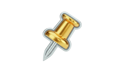 Gold Push Pin Isolated on White Background