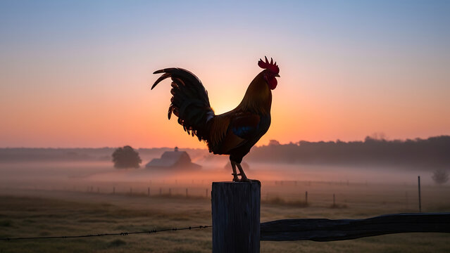rooster in sunset