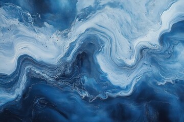swirling blue and white marble-like waves and fluid currents, serene yet dynamic