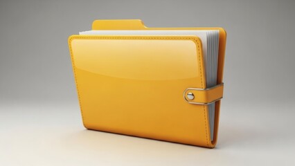 Yellow Glossy Folder with Flap and Clasp - 3D Render Stock Illustration