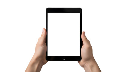 Hands holding tablet isolated on transparent background