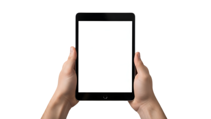 Hands holding tablet isolated on transparent background