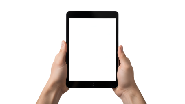 Hands holding tablet isolated on transparent background - Powered by Adobe