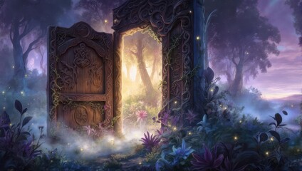 Mystical Stone Portal Glowing in an Enchanted Forest at Night.
