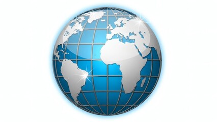 Modern Digital World Globe in Blue Tones with Latitude Longitude Lines