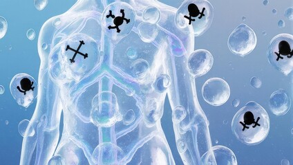 Conceptual illustration of toxins and pollutants inside the human body.