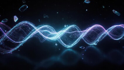 Abstract Blue Energy Wave with Shattered Glass Effect on Dark Background.