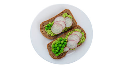 Avocado Toast as a healthy appetizer or lunch snack isolated on white background