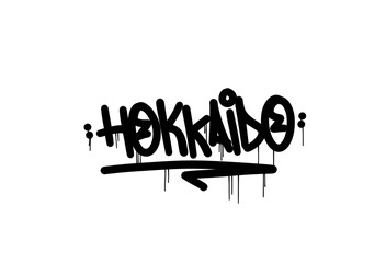 textured sprayed graffiti tagging letter HOKKAIDO city name isolated in black