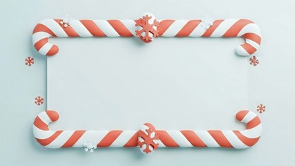 Obraz premium Festive Christmas Candy Cane Border Frame with Snowflake Accents, Perfect for Holiday Greetings and Invitations