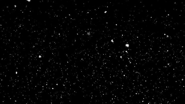 Snow Falling Black Screen. Snowfall Particle Animation 4k. Snowing Overlay Chroma Key Black Screen Alpha Channel Background. Winter Snow Fall, Looping Snowfall Particles Overlay, Isolated Snow Falling