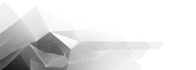 grayscale low poly wireframe landscape of connected nodes and translucent facets evoking calm futuristic minimalism