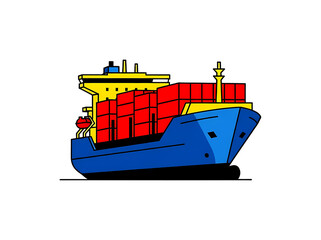 青い船と赤いコンテナの輸送風景