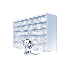 ロボットが本棚から本を選ぶイラスト