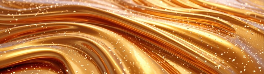 Obraz premium Shimmering Golden Wave Texture with Sparkles and Fluid Motion background illustration
