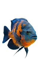 Vibrant orange and blue fish, profile view