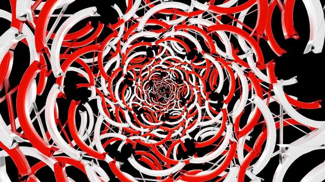 abstract pattern shape flow seamless loop red and white on dark background
