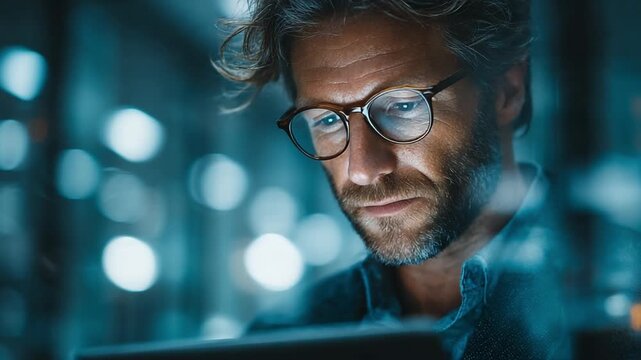 Focused Professional Analyzing Financial Data in Modern Office Environment