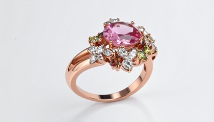 Elegant Rose Gold Ring With Pink Gemstone And Diamond Accents