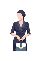 エレガントな女性のシルエット, 青い服装, バッグ