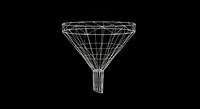 Abstract Wireframe Funnel Against Black Background Simple Geometric Shape Futuristic Technology Concept Data Sorting Flow Management Analysis Tool - Powered by Adobe