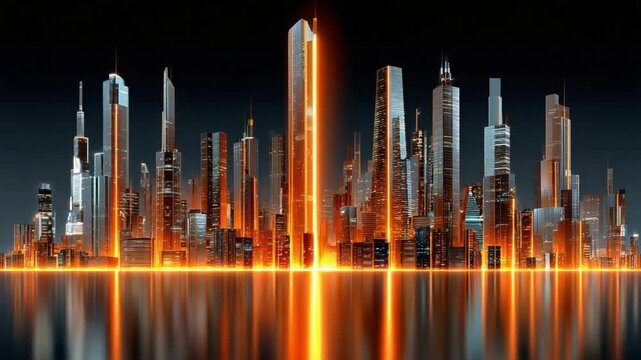 City of Light: A futuristic cityscape, illuminated by a network of vibrant, interconnected beams of light. Reflecting the energy and innovation. 