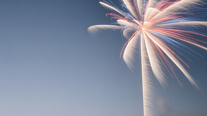 Fireworks exploding in the night sky with vibrant streaks of light against a clear blue background