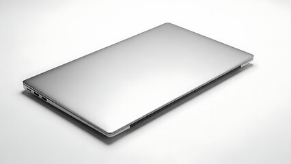 Closed Silver Laptop Computer on a White Background.