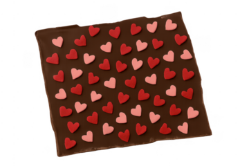 Chocolate bar with pink and red heart candies