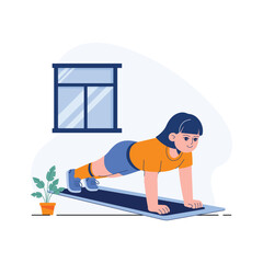 Trendy flat vector illustration of a woman doing push ups for strength