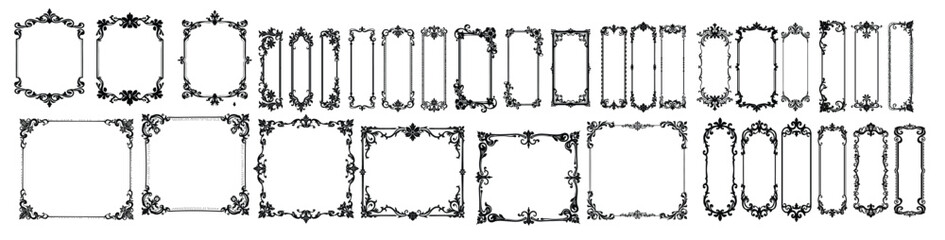 Obraz premium Collection of black ornate decorative frames and borders