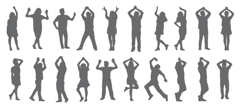 grey silhouette collection diverse poses people dancing