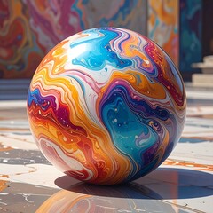 Vibrant sphere, marbled design, glossy finish