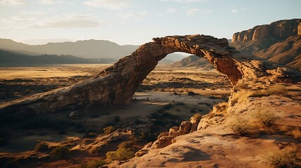 Natural stone arch in desert landscape