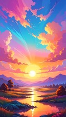 Vibrant sunset over a valley