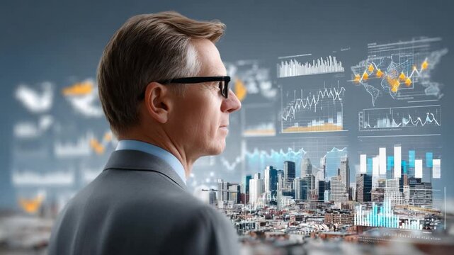 Visionary Architect and Cityscape: A distinguished architect or urban planner, observes a miniature cityscape with strategic analysis, conceptualizing the future of urban design and development.