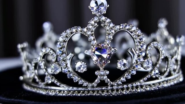 Luxury Silver Crown with Sparkling Diamonds, Elegant Tiara Close-up for Royalty Themes