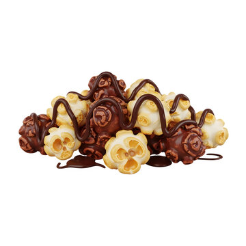 Gourmet caramel and chocolate drizzled popcorn snack pile isolated