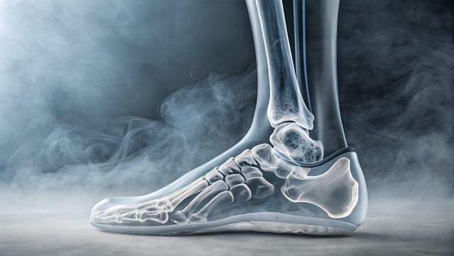 An Xray image showcasing human ankle and foot bone structures