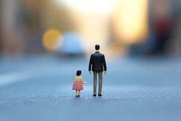 Miniature figures of father and daughter standing outdoors