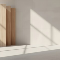 Minimalist interior design with wooden planks and sunlight