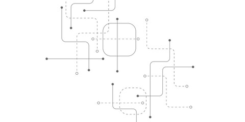 Obraz premium Minimalist digital circuit board pattern, abstract technology line art on white background. Modern geometric data connection network. High-tech electronic schematic for web design.