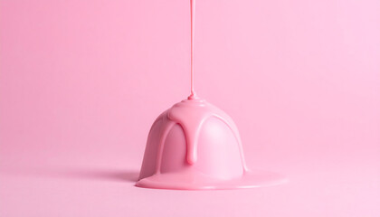 Glossy pink liquid dripping over dome-shaped object background