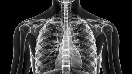 Medical Xray of Human Chest Showing Lungs and Skeleton