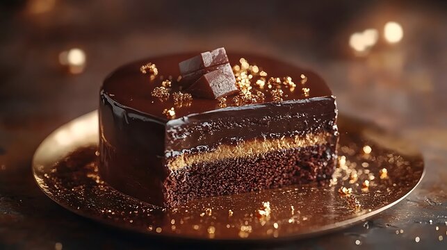 Rich chocolate cake with gold dust