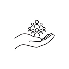 human hand holding a set of vector icons