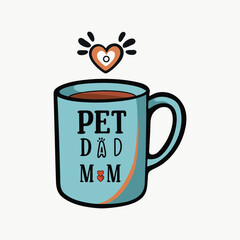 Minimalist flat vector of coffee mug with Pet Dad text and heart icon